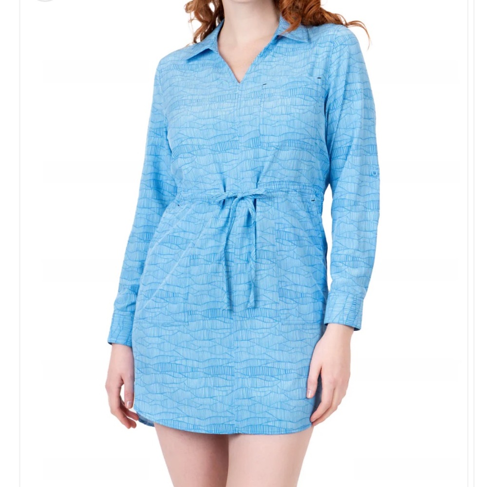 Shore To Summit Sun Protection Blue Dress Abstract Mountain Womens Medium